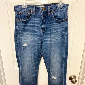 Madewell Jeans Straight Crop Distressed Womans Size 29 Blue Denim Stretch